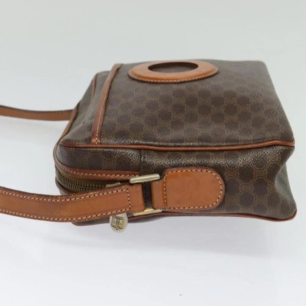 Authentic CELINE Macadam Canvas Shoulder Bag PVC Leather Brown Gold - Picture 10 of 16